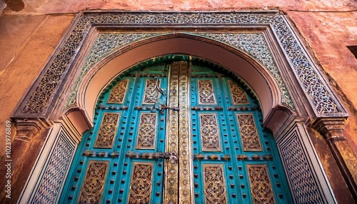 Ornate blue door in Morocco