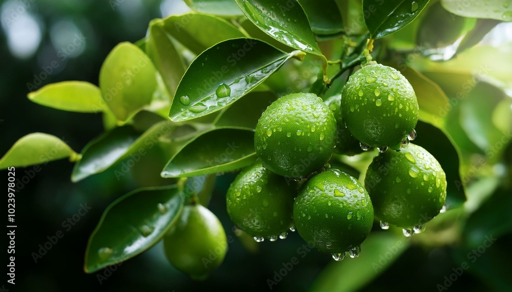 Limes on a branch with raindrops Limes on a branch with raindrops