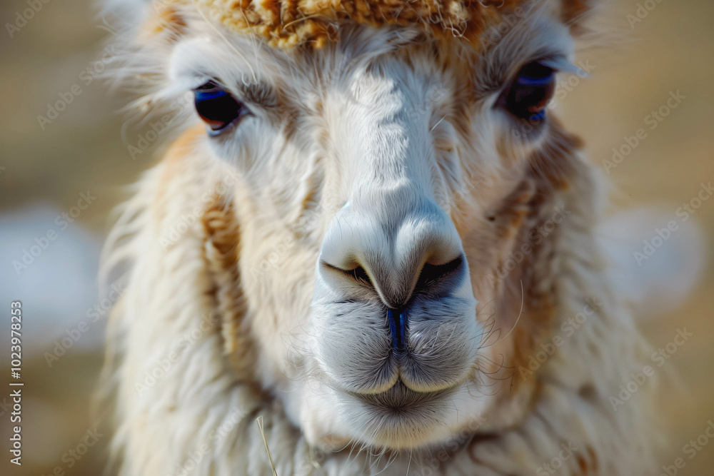 Fototapeta premium Andes region Bolivia lama. Closeup lama portrait.