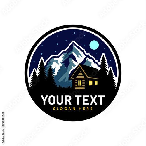 wood cabin jungle mountain trees forest logo