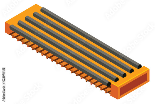 Isolated Reinforcement Steel Bars in Flat Vector Illustration on white background.