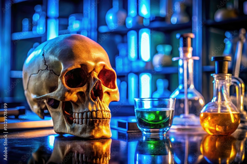 A close inspection of human skull and skeletal remains within a laboratory environment, highlighting educational opportunities in anatomy, anthropology, and forensic science. A close inspection of human skull and skeletal remains within a laboratory environment, highlighting educational opportunities in anatomy, anthropology, and forensic science.
