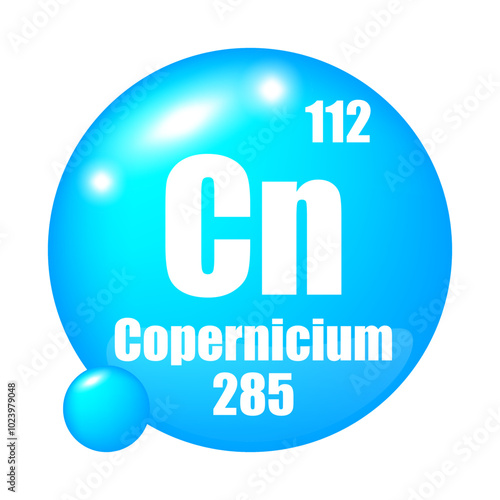 Copernicium icon. Cn chemical element. Atomic number 112. Mass 285.