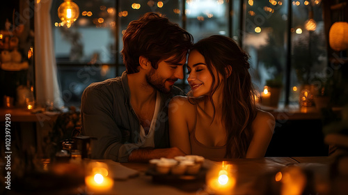 A romantic couple sharing a...