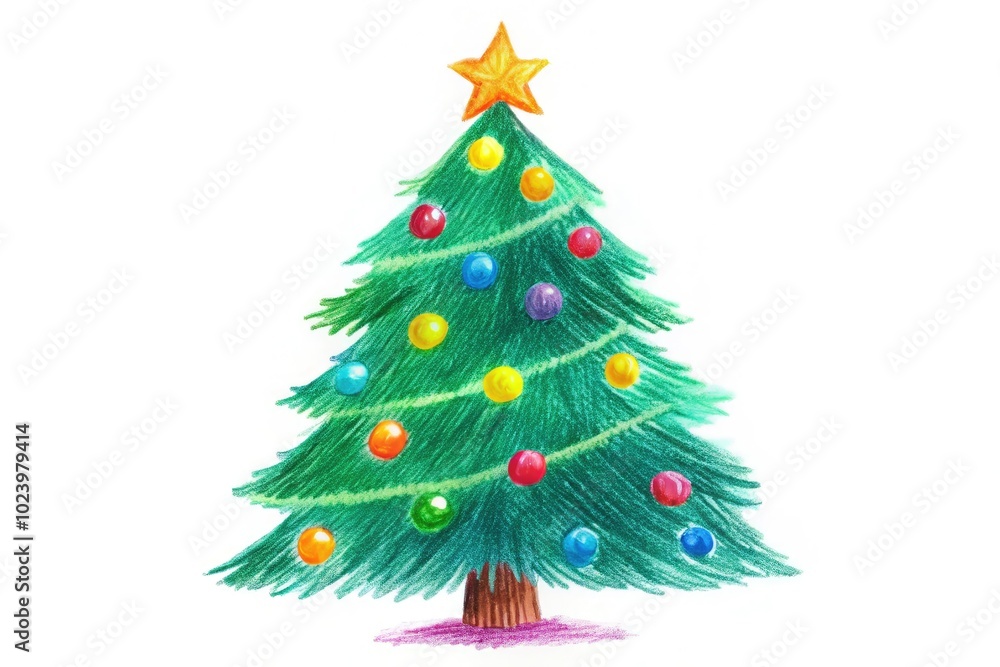 Christmas Tree Crayon Design with Pastel Texture for Holiday Decor and Food Photography Christmas Tree Crayon Design with Pastel Texture for Holiday Decor and Food Photography