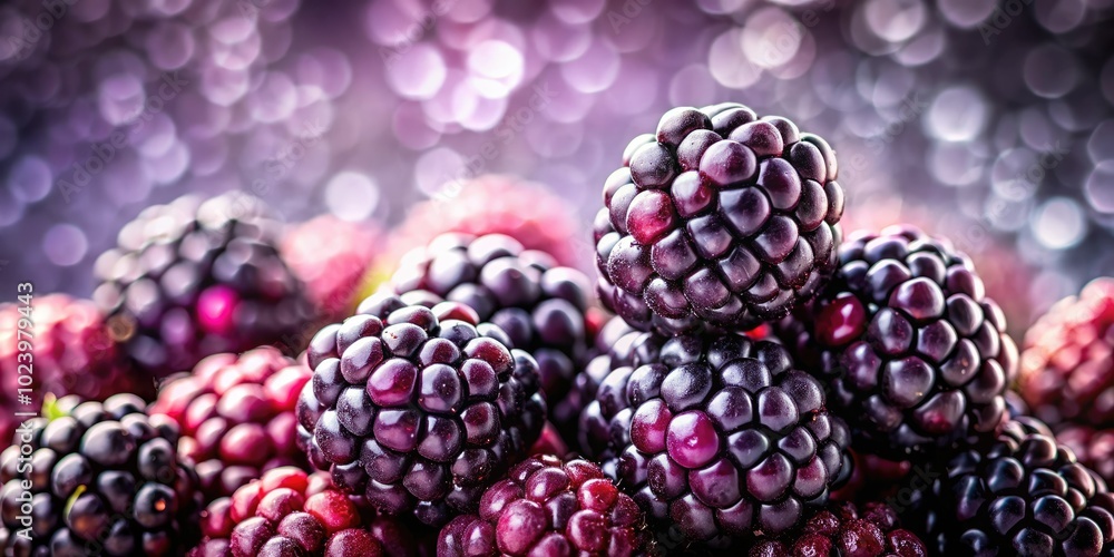 A close-up of succulent blackberries highlights their intricate textures and luscious dark colors against a stark white background, inviting a sensory appreciation of their freshness. A close-up of succulent blackberries highlights their intricate textures and luscious dark colors against a stark white background, inviting a sensory appreciation of their freshness.