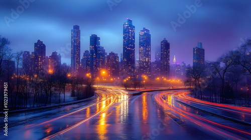 A vibrant city skyline illu...