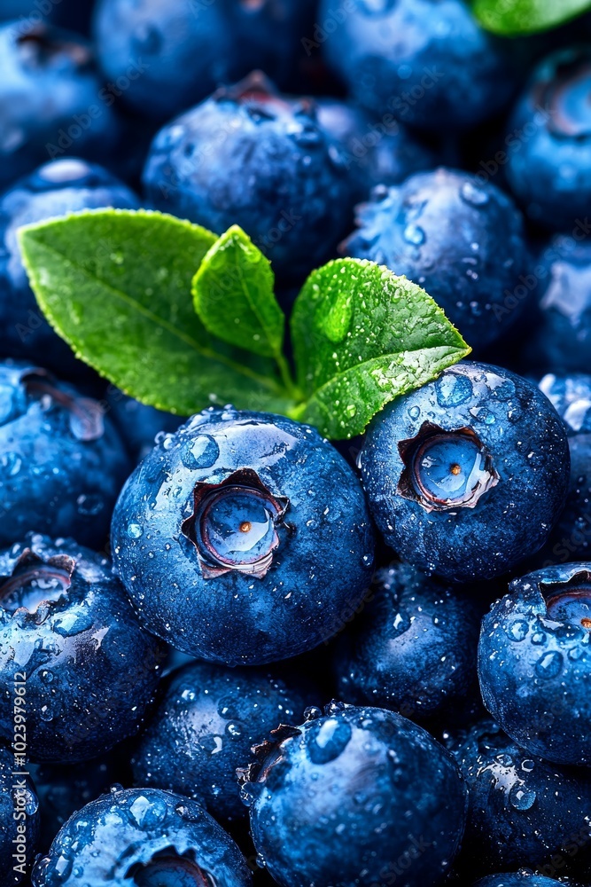 Close-Up of Juicy Blueberries with Fresh Droplets Close-Up of Juicy Blueberries with Fresh Droplets