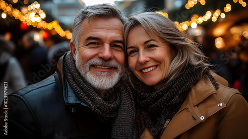 A joyful couple smiling tog...