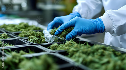 Hand packaging cannabis in ...