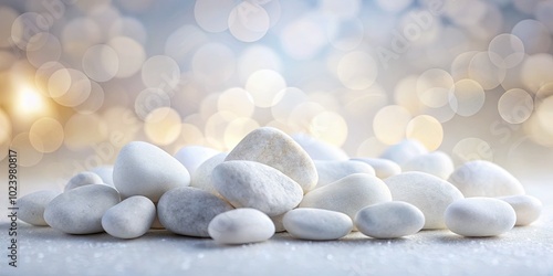 A collection of white stones set against a pristine backdrop, perfect for natural and decorative applications in various design contexts. Versatile and aesthetically pleasing. photo