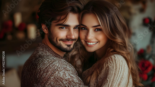 A couple smiling warmly whi...