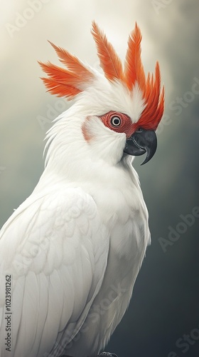 White Cockatoo Bird with Orange Crest - Close-up Portrait