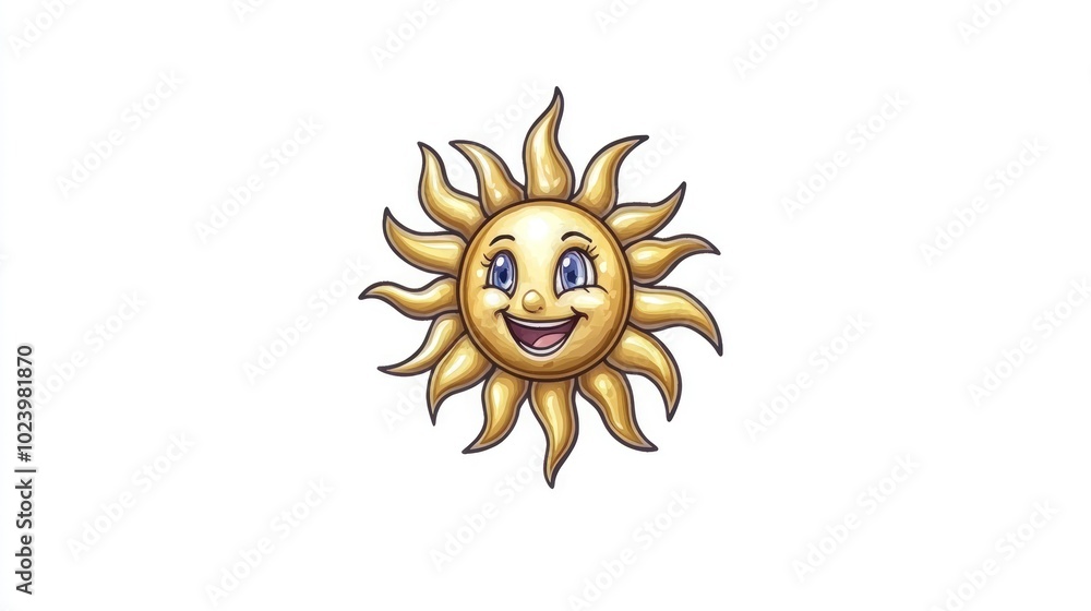 A cheerful cartoon sun with a smiling face and blue eyes. A cheerful cartoon sun with a smiling face and blue eyes.