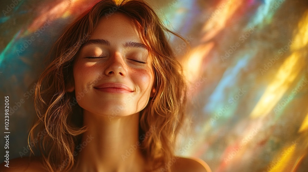 Woman with Closed Eyes Smiling in Sunlight Woman with Closed Eyes Smiling in Sunlight