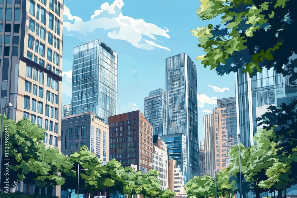 Modern urban landscape, vibrant city life, diverse architecture, bustling streets, contemporary design elements, community interaction Modern urban landscape, vibrant city life, diverse architecture, bustling streets, contemporary design elements, community interaction