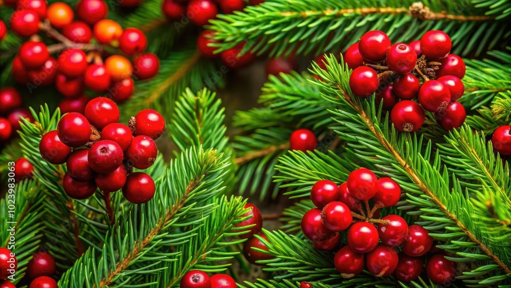 Add a festive touch with rich green pine branches and bright red berries, creating a stunning backdrop that captures the essence of the holiday season. Add a festive touch with rich green pine branches and bright red berries, creating a stunning backdrop that captures the essence of the holiday season.