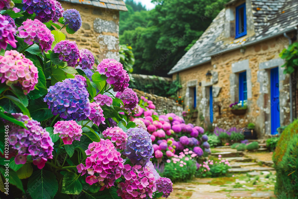 Beautiful garden with hydrangeas Beautiful garden with hydrangeas