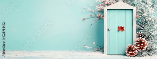 A holiday advent calendar clipart, Christmas countdown element, 3D rendering, festive doors, isolated on topaz blue background