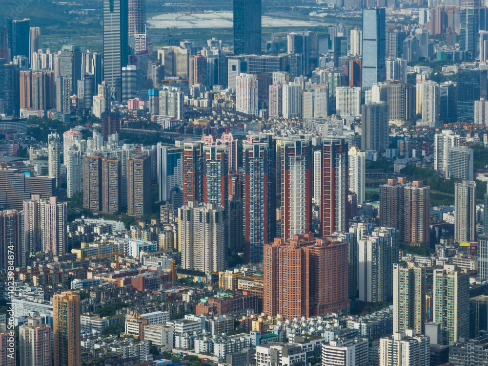 Naklejka premium Aerial view of landscape in Shenzhen city, China
