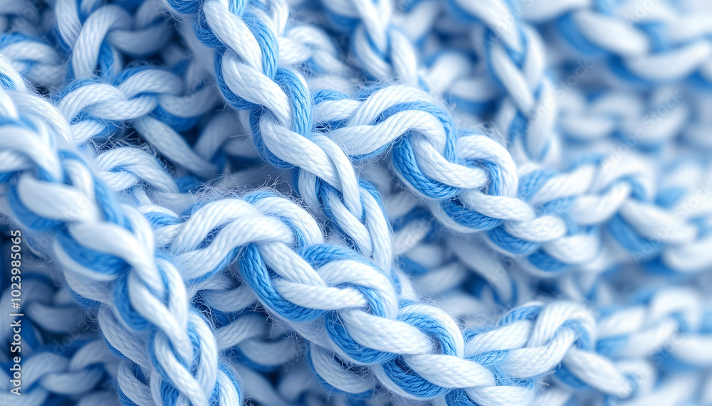 White and blue knitted wool pattern macro isolated with white highlights, png White and blue knitted wool pattern macro isolated with white highlights, png