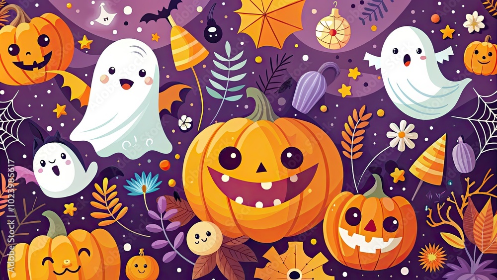 Naklejka premium Cute Hand Drawn Halloween Cards with Ghosts, Bats, and Pumpkins for Invitations and Decorations