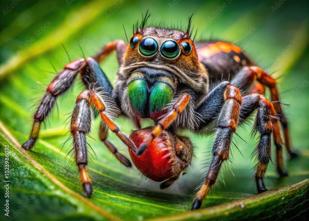 Aerial View of a Cute Australian Jumping Spider Devouring an Ant in Its Natural Habitat Aerial View of a Cute Australian Jumping Spider Devouring an Ant in Its Natural Habitat