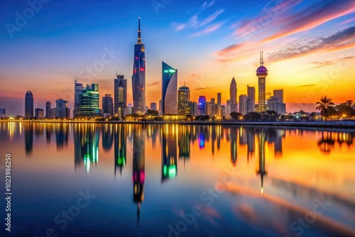 Wallpaper Mural Stunning Kuwait City Skyline at Sunset with Modern Architecture and Vibrant City Lights Reflected Torontodigital.ca