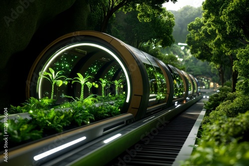 A futuristic underground city powered by geothermal energy, with bioluminescent plants providing light and air-purifying systems keeping the environment clean