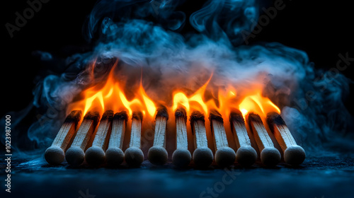 A row of burning matches cr...