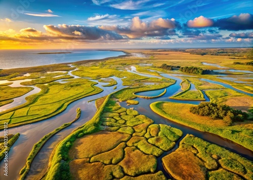 Aerial View of Morston Salt Marshes Along the North Norfolk Coastal Path, East Anglia photo