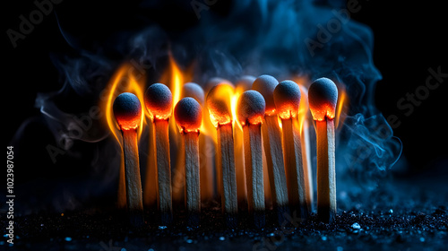 A group of lit matches crea...