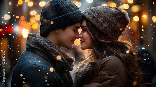 A romantic couple sharing a...