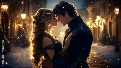 Romantic couple embracing i...