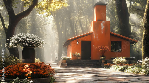 Cozy orange cottage surroun...