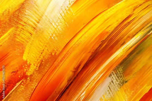 Bright brushstrokes, warm colors, shades of orange and yellow, abstract painting photo