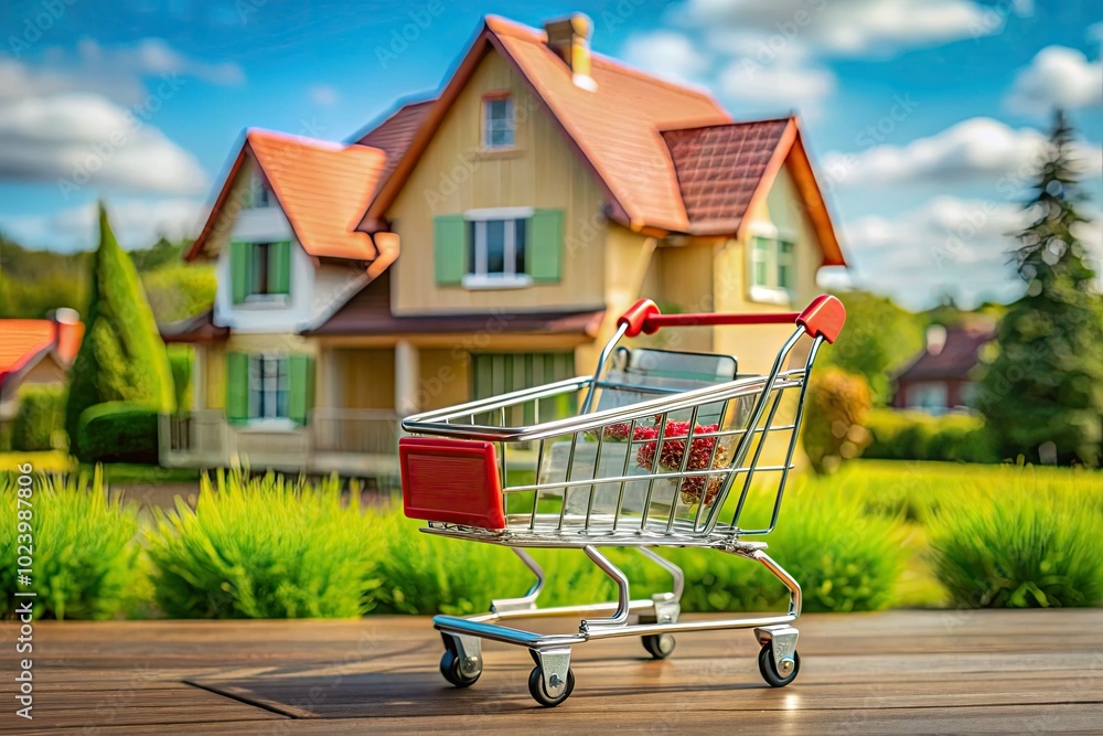 A house model with a shopping cart represents saving plans, emphasizing how strategic financial choices can lead to successful home buying and residential investments. A house model with a shopping cart represents saving plans, emphasizing how strategic financial choices can lead to successful home buying and residential investments.
