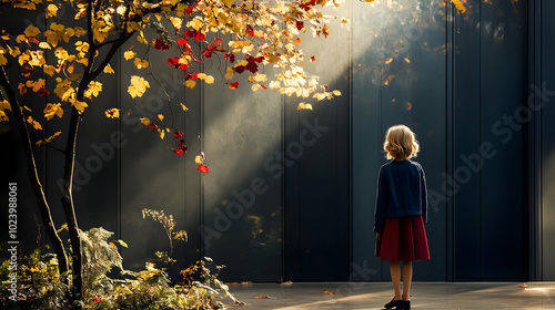 A child stands in a serene ...