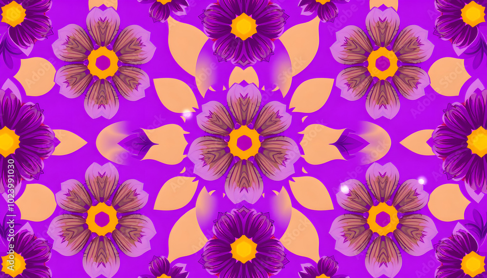 Floral pattern in purple isolated with white highlights, png