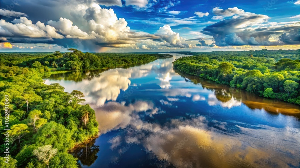 The majestic Orinoco River winds through the vibrant Amazon rainforest, showcasing breathtaking colors and the rich beauty of nature's untouched landscapes. The majestic Orinoco River winds through the vibrant Amazon rainforest, showcasing breathtaking colors and the rich beauty of nature's untouched landscapes.