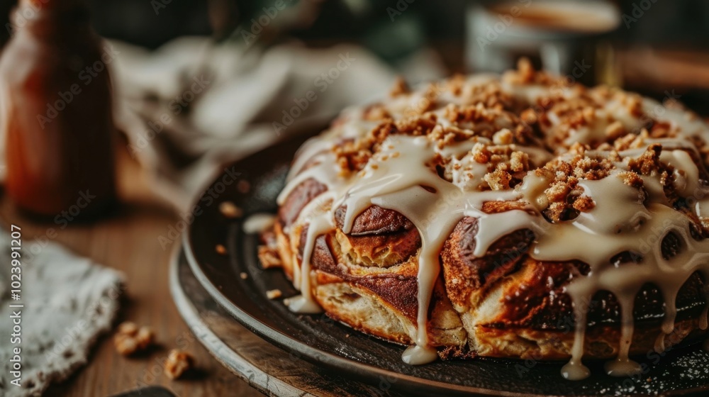 Delicious Cinnamon Roll with Drizzle and Toppings Delicious Cinnamon Roll with Drizzle and Toppings