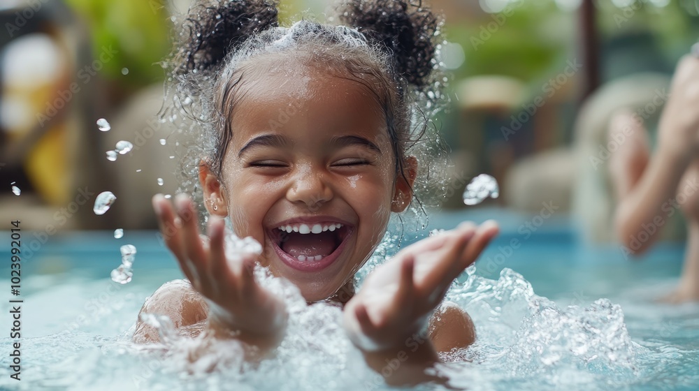 A young girl plays happily in the water, her laughter echoing amidst the splashes. The scene evokes joy and childhood innocence in a vibrant setting. A young girl plays happily in the water, her laughter echoing amidst the splashes. The scene evokes joy and childhood innocence in a vibrant setting.