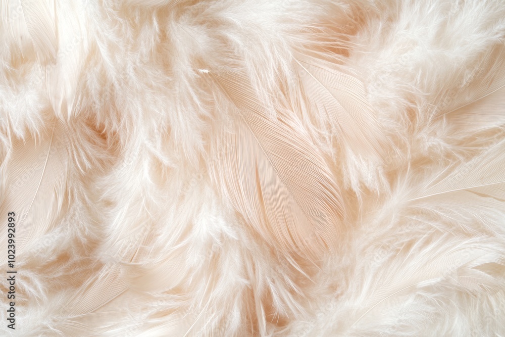 Delicate close-up of soft beige feathers showcasing a light and airy texture amidst a gentle backdrop Delicate close-up of soft beige feathers showcasing a light and airy texture amidst a gentle backdrop