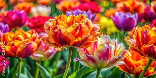 Wallpaper Mural Vibrant Parrot Tulips in Bloom Showcasing Unique Petal Shapes and Rich Colors in a Garden Setting Torontodigital.ca