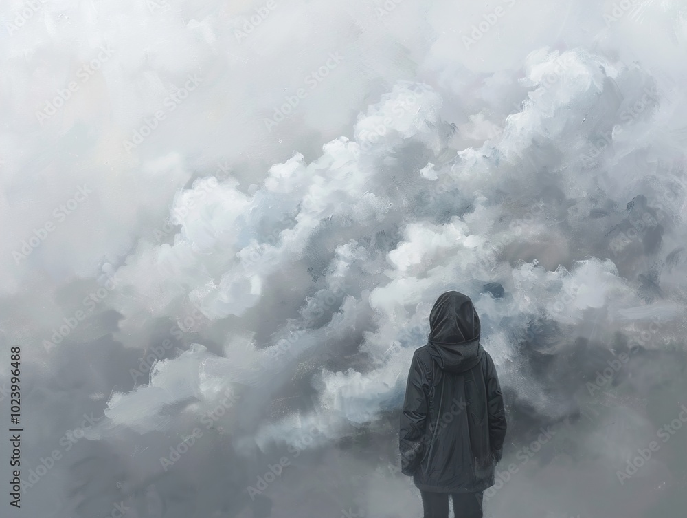 A Figure Gazing Into the Clouds: A Dreamy, Abstract Painting A Figure Gazing Into the Clouds: A Dreamy, Abstract Painting