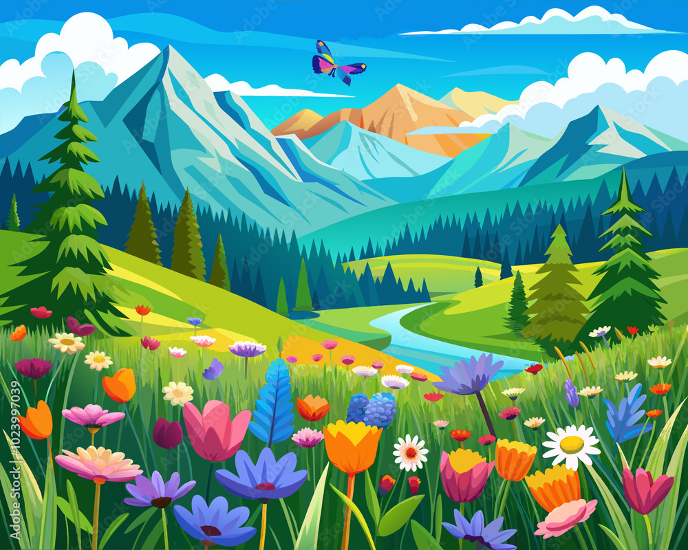 Fototapeta premium landscape with flowers