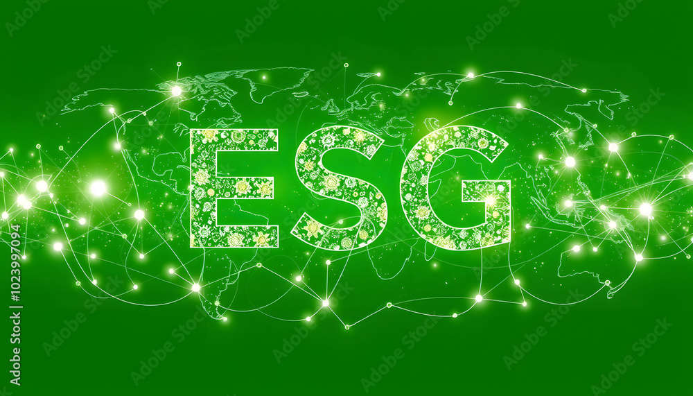 ESG concept design, Environmental, Social And Governance in sustainable and ethical business on the global connection on a green background, banner with copy spce for text isolated with white highli ESG concept design, Environmental, Social And Governance in sustainable and ethical business on the global connection on a green background, banner with copy spce for text isolated with white highli