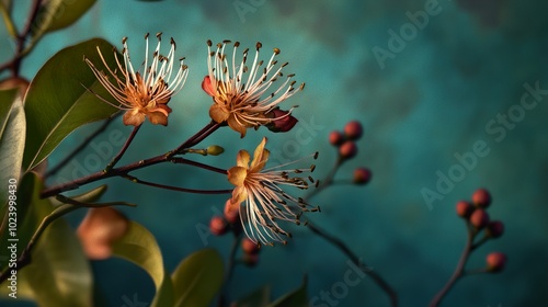 Close-Up of Delicate Orange Flowers with Green Leaves