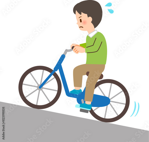 大変そうな様子で坂道を登る自転車に乗った男性