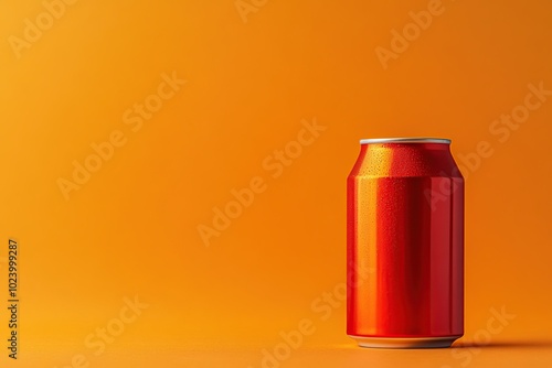 Aluminum can of soda on orange background with copyspace.